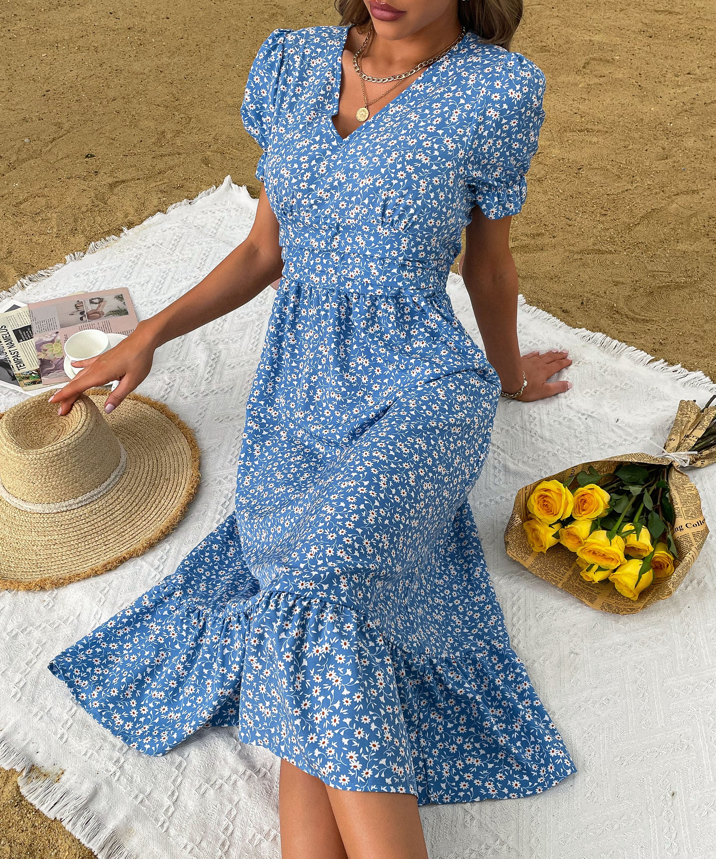 JUANITA MIDI DRESS - BLUE PRINT - Image 6