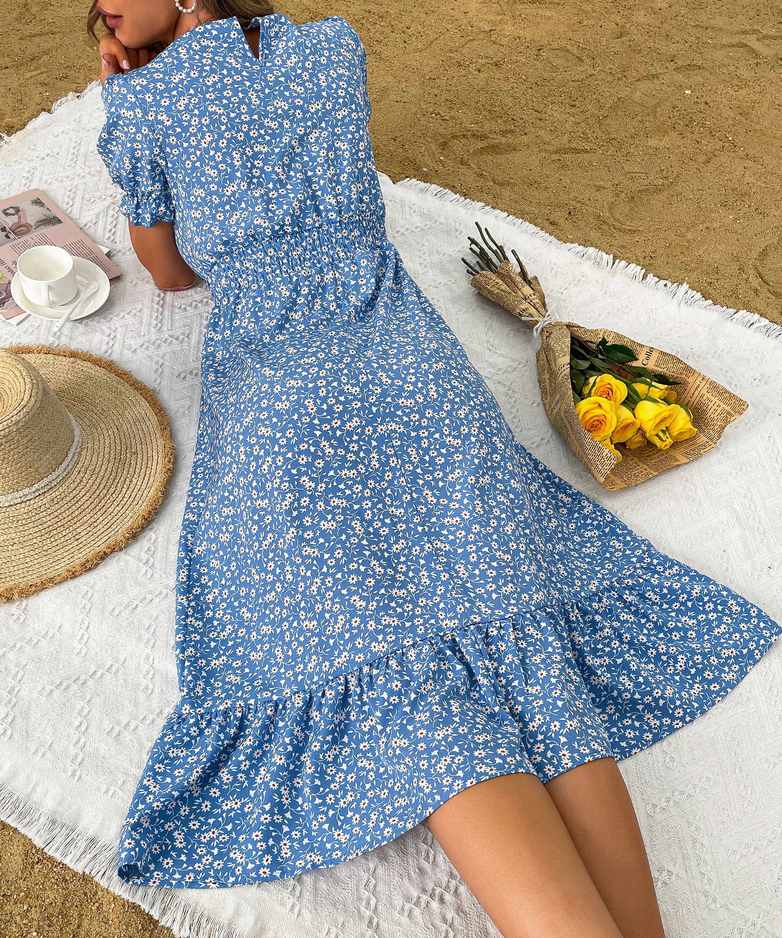 JUANITA MIDI DRESS - BLUE PRINT - Image 7
