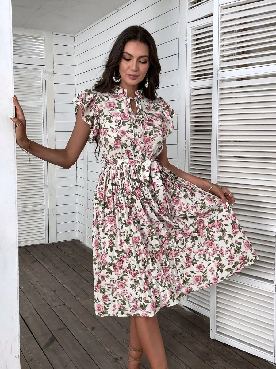 KAIDESSE MIDI DRESS - PINK FLORAL - Image 4