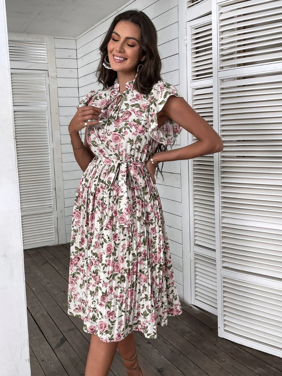 KAIDESSE MIDI DRESS - PINK FLORAL - Image 6