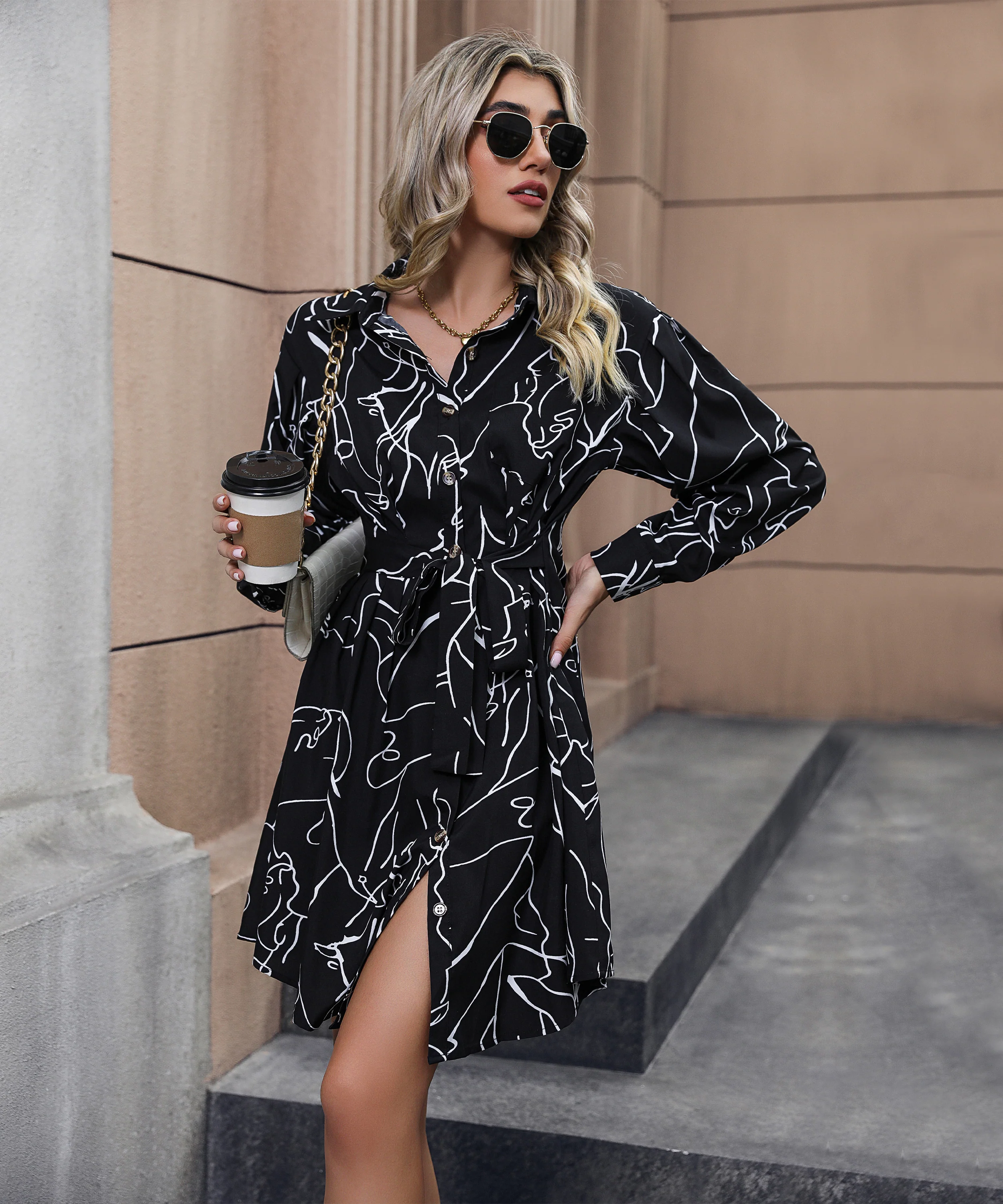 Kalenna Mini Shirt Dress - Black - Image 5