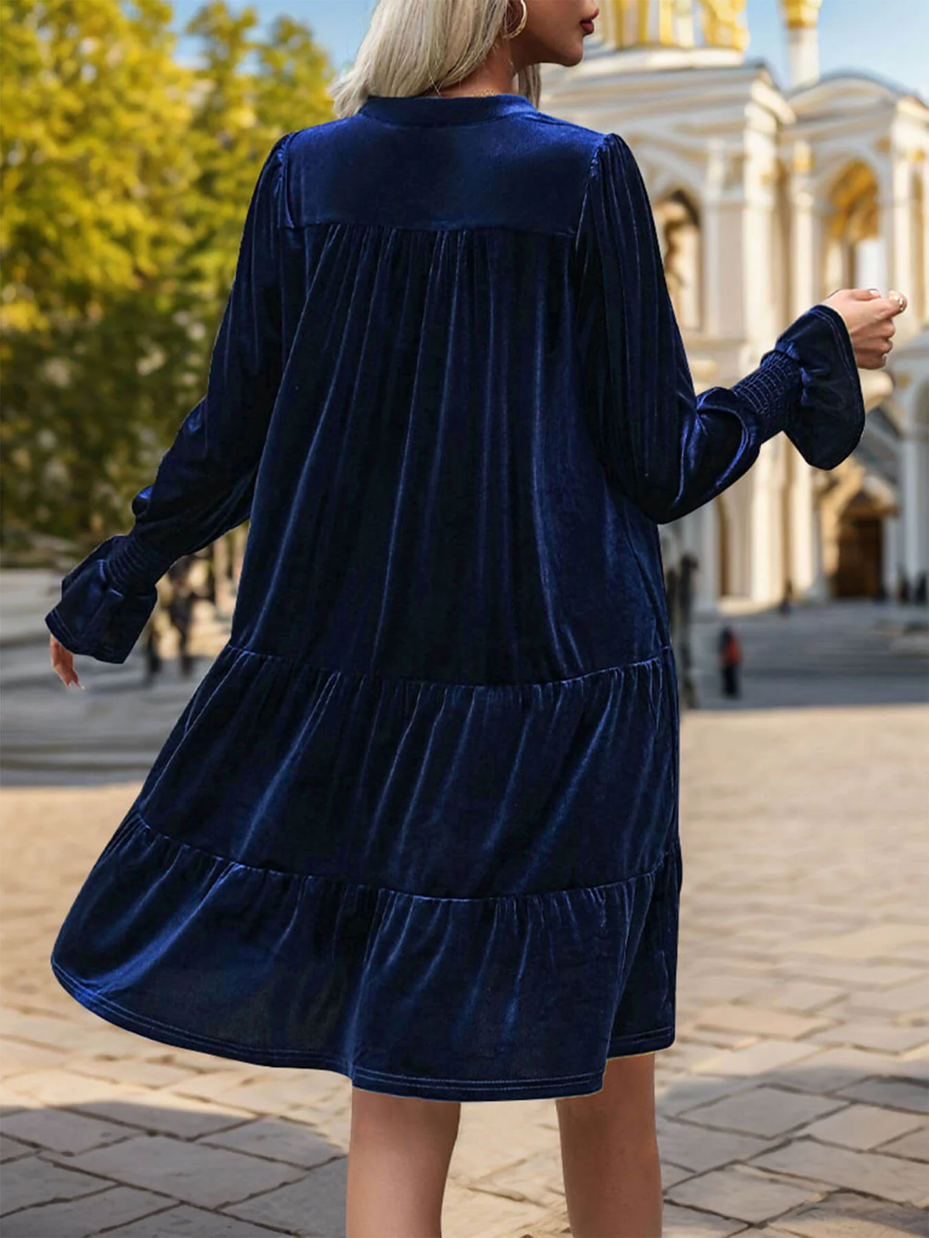 Kandi Velvet Tiered Mini Dress - Navy - Image 5