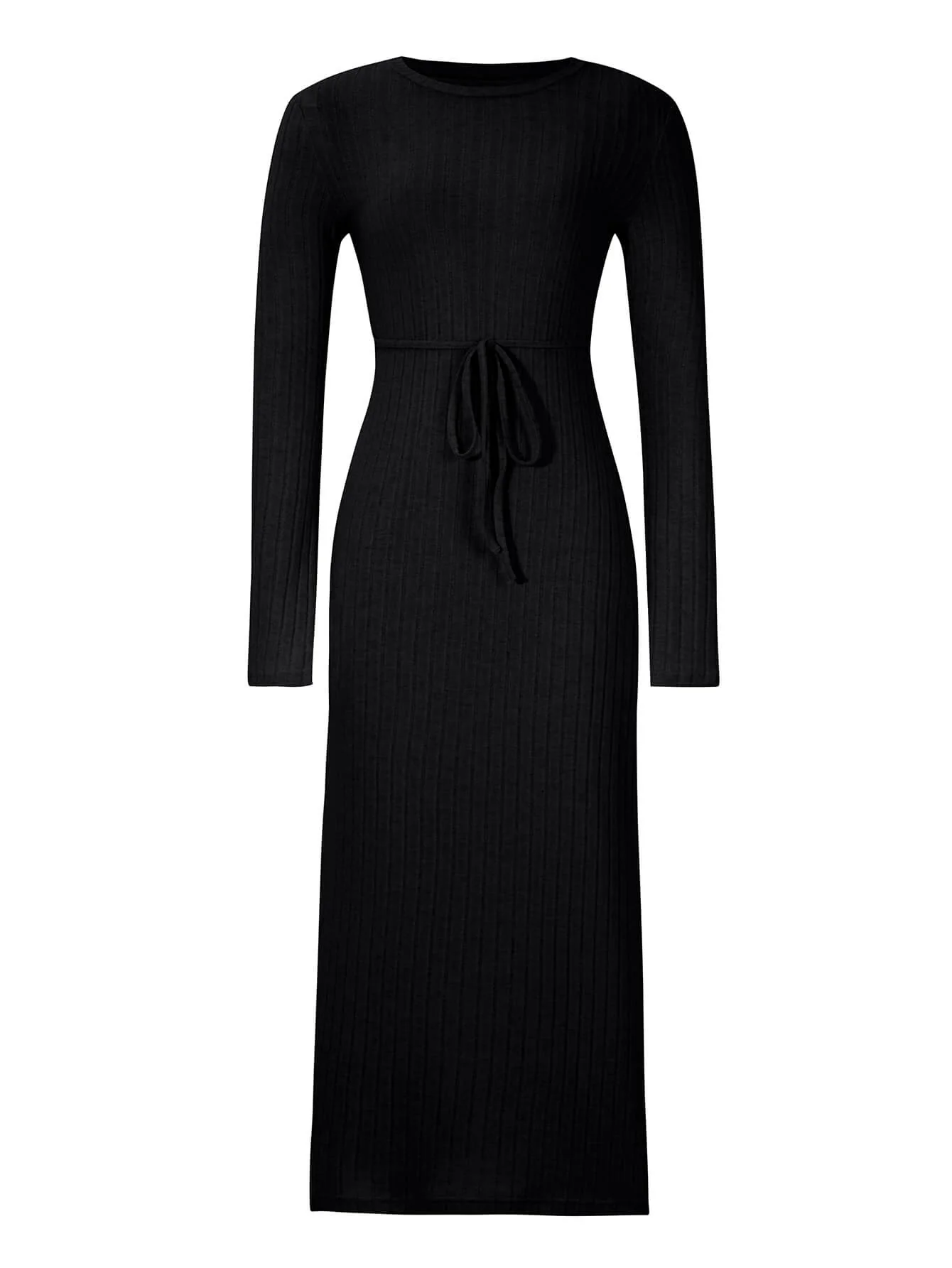 Kaylen Long Sleeve Ribbed Knit Maxi Dress - Black - Image 7
