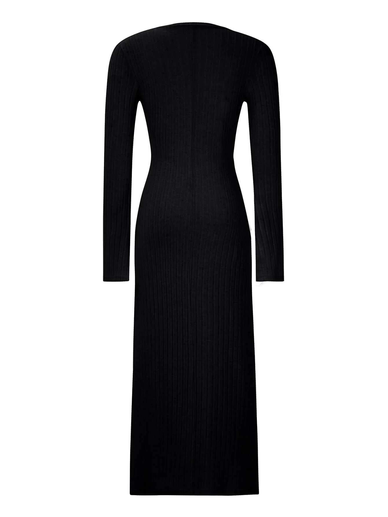 Kaylen Long Sleeve Ribbed Knit Maxi Dress - Black - Image 8