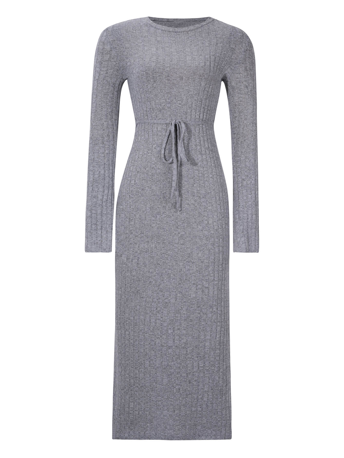 Kaylen Long Sleeve Ribbed Knit Maxi Dress - Grey - Image 7