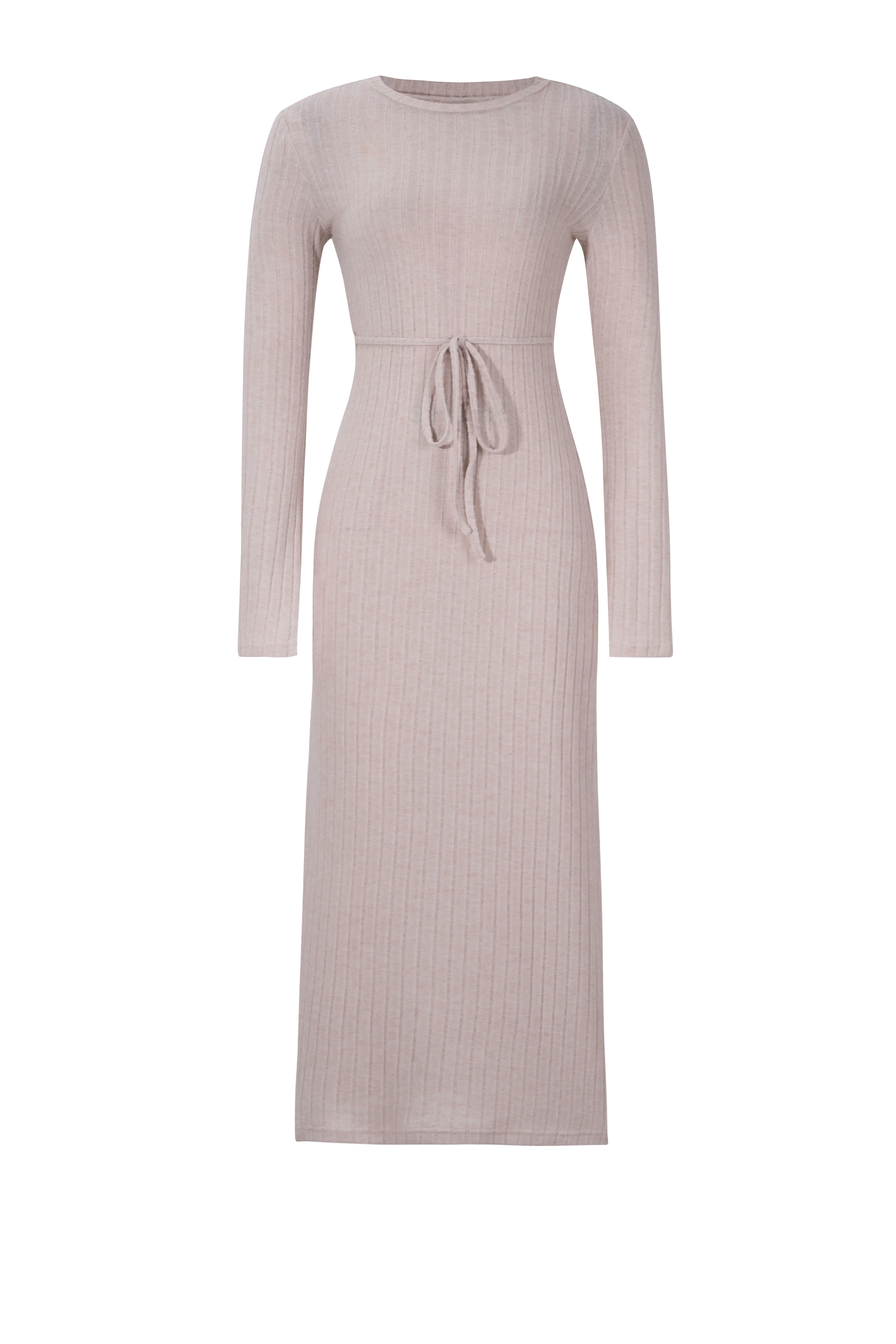 Kaylen Long Sleeve Ribbed Knit Maxi Dress - Taupe - Image 7