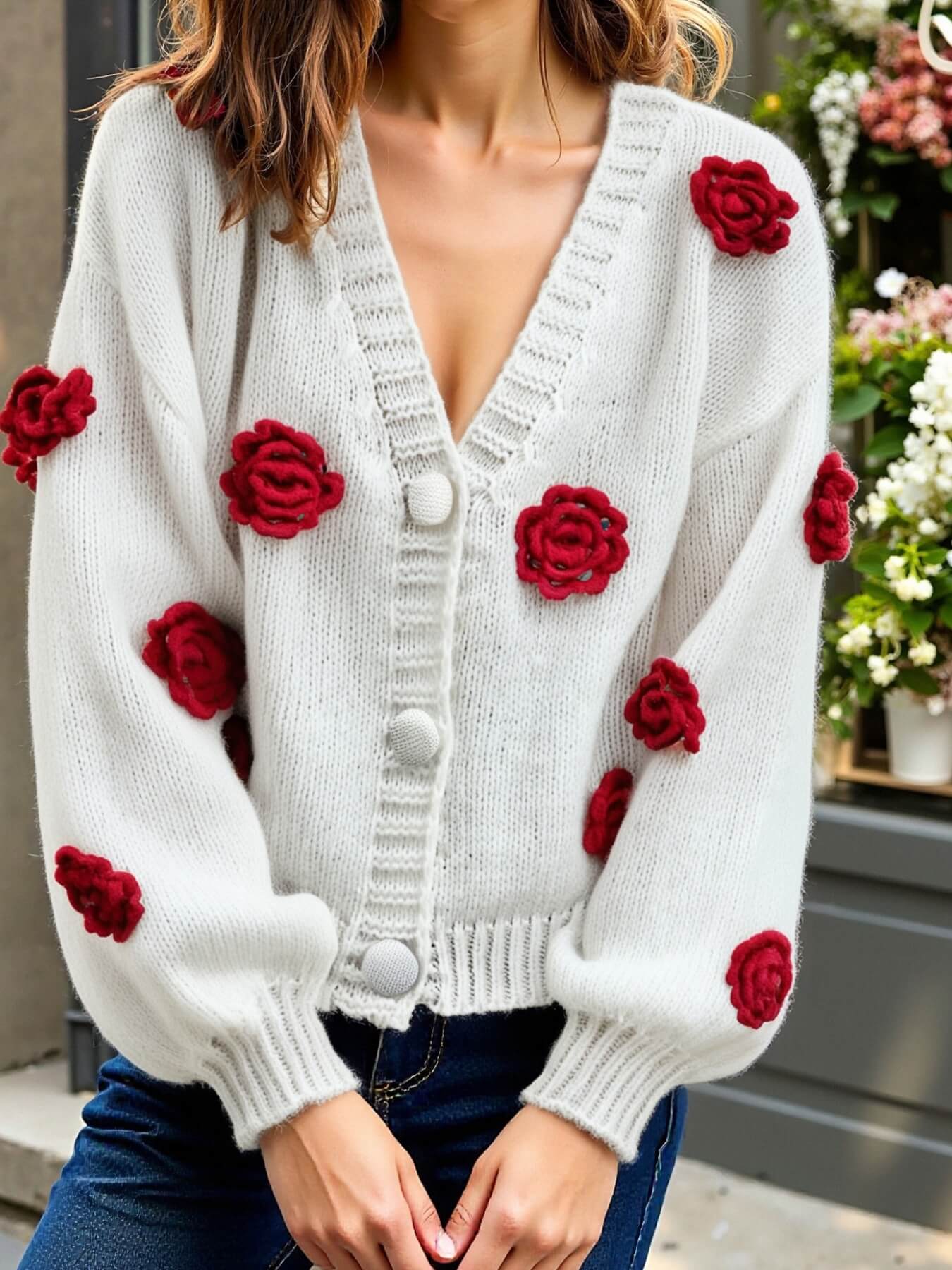 Keep Close Floral Button Cardigan - white - Image 3