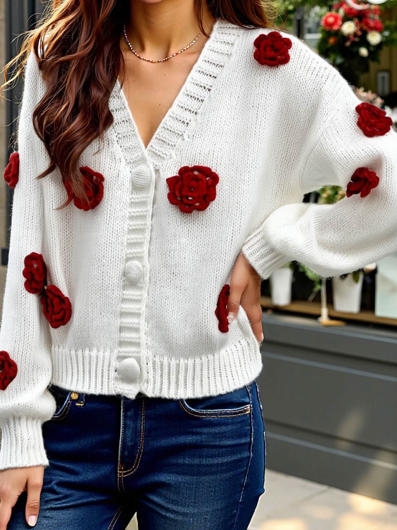 Keep Close Floral Button Cardigan - white - Image 4