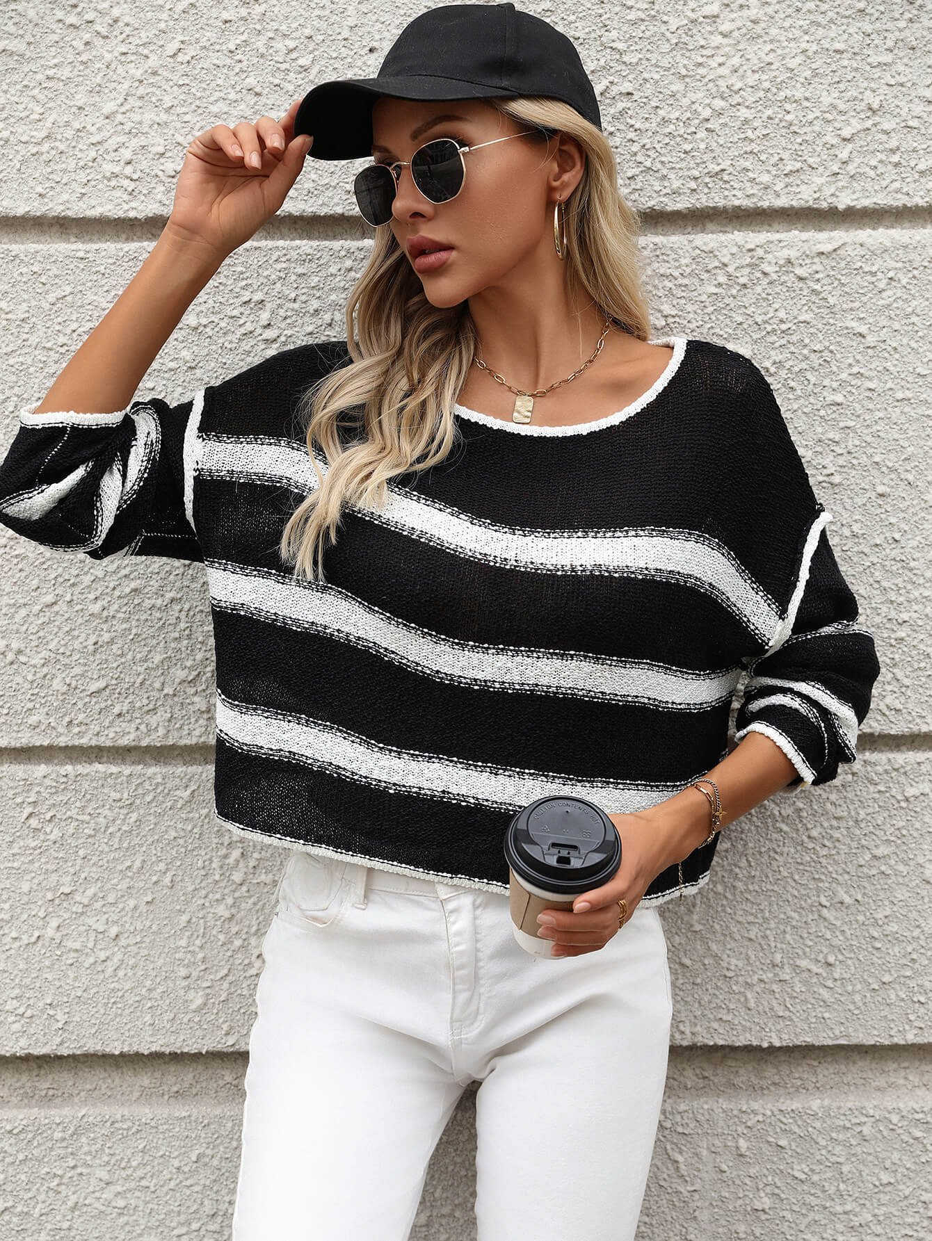 Keep Me In Striped Knit Sweater - Black - Image 2