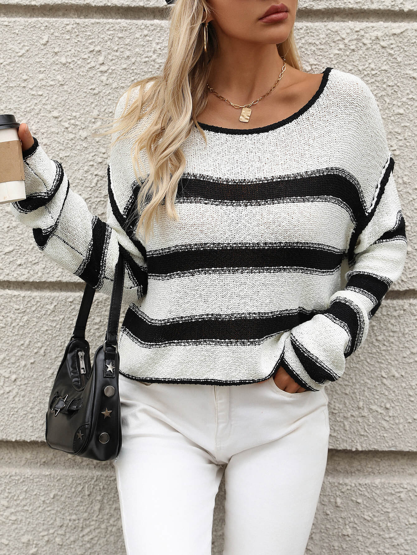 Keep Me In Striped Knit Sweater - White - Image 4