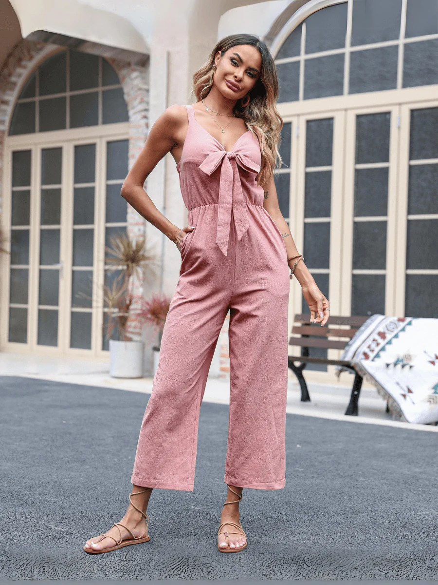 Kenia V-Neck Bow Tie Jumpsuit - Image 2