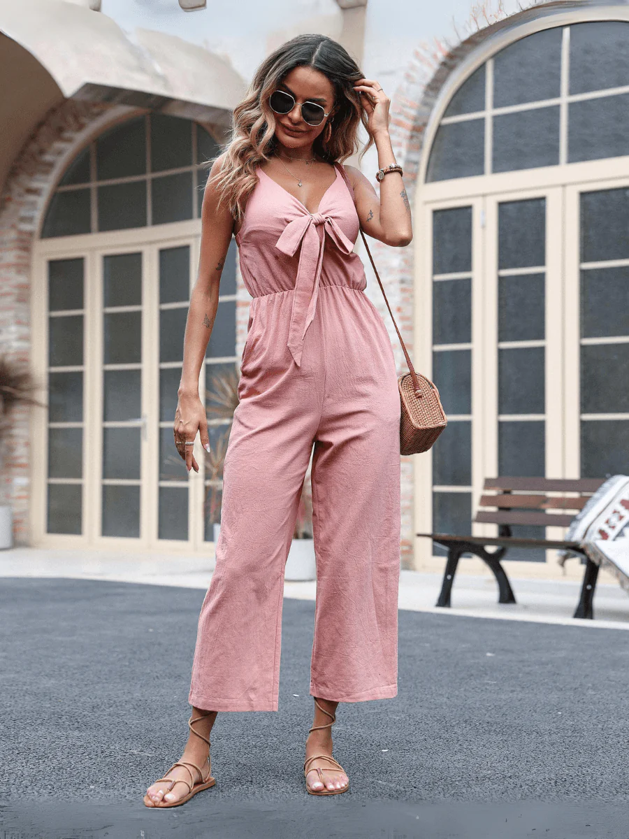 Kenia V-Neck Bow Tie Jumpsuit - Image 3