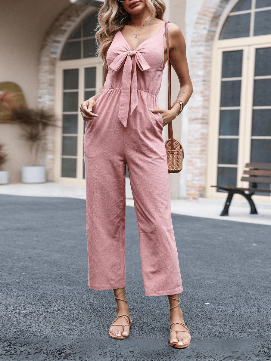 Kenia V-Neck Bow Tie Jumpsuit - Image 5