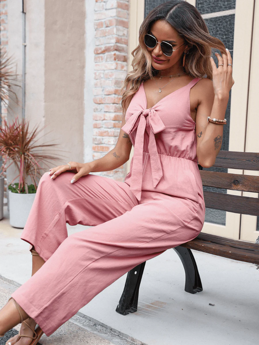 Kenia V-Neck Bow Tie Jumpsuit - Image 6