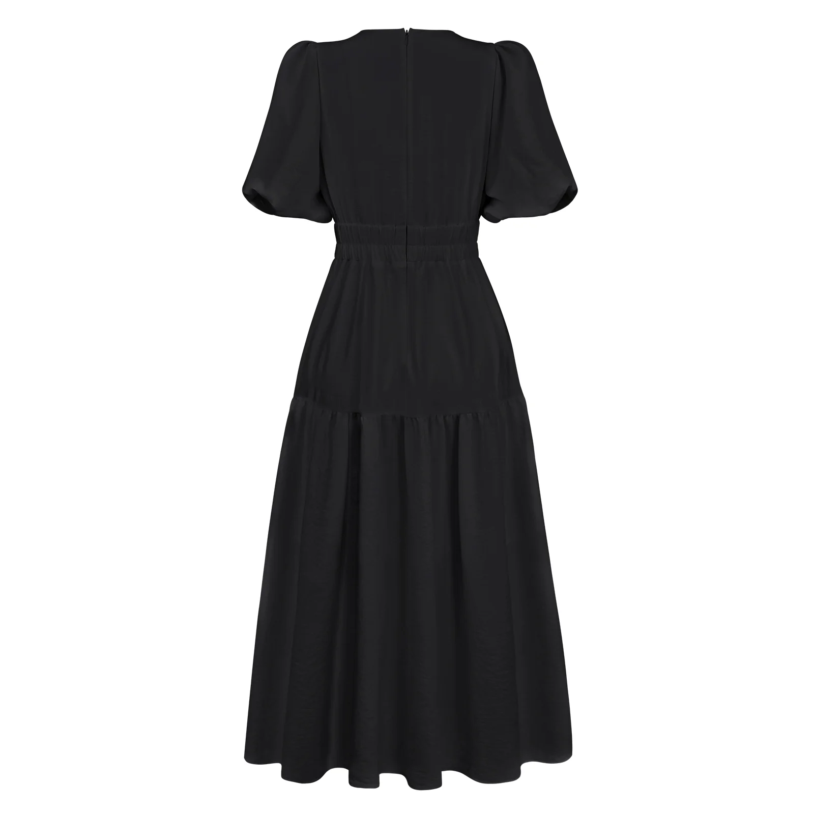 KIMONA SMOCKED SHORT SLEEVE MAXI DRESS - BLACK - Image 8