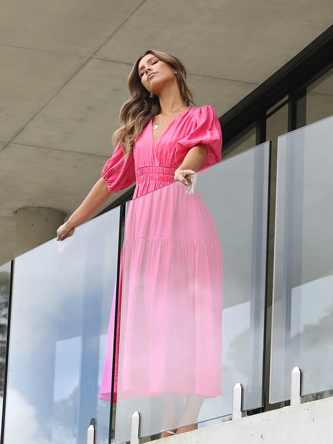 KIMONA SMOCKED SHORT SLEEVE MAXI DRESS - ORCHID - Image 3