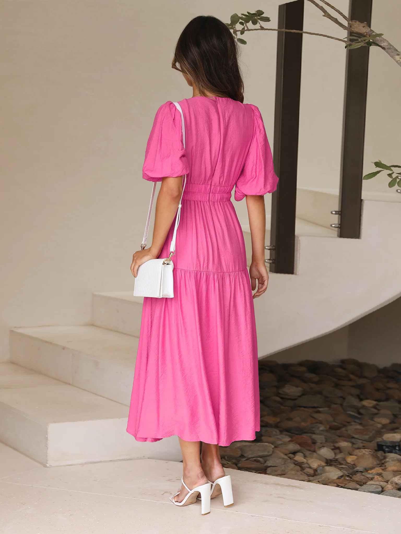 KIMONA SMOCKED SHORT SLEEVE MAXI DRESS - ORCHID - Image 6