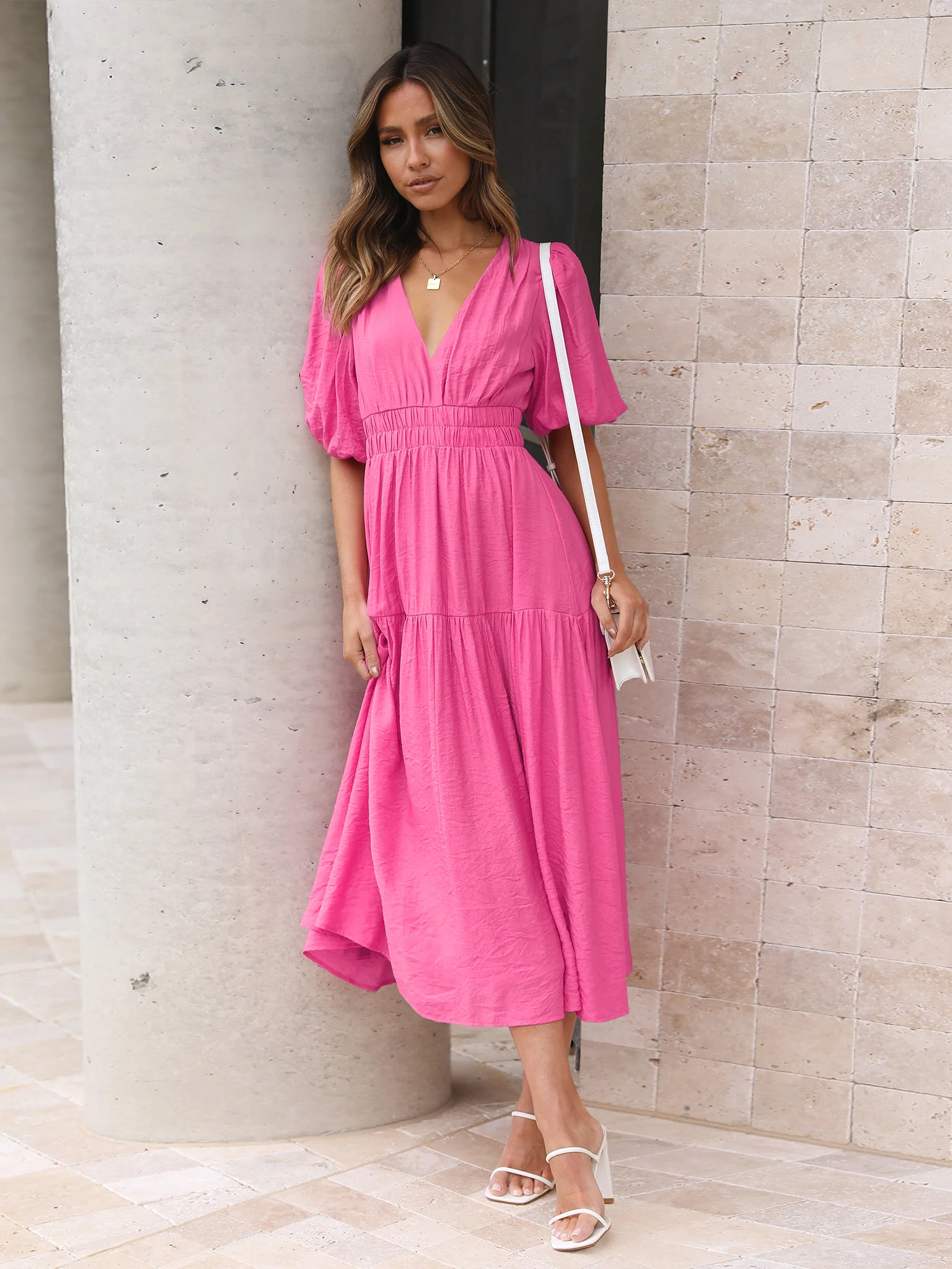 KIMONA SMOCKED SHORT SLEEVE MAXI DRESS - ORCHID - Image 8