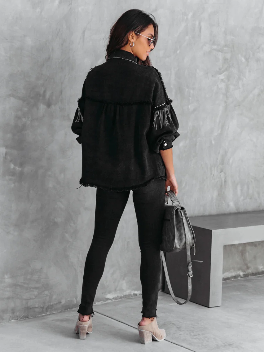 KNIGHTLY POCKETED STUDDED FRINGE DENIM JACKET - Image 4