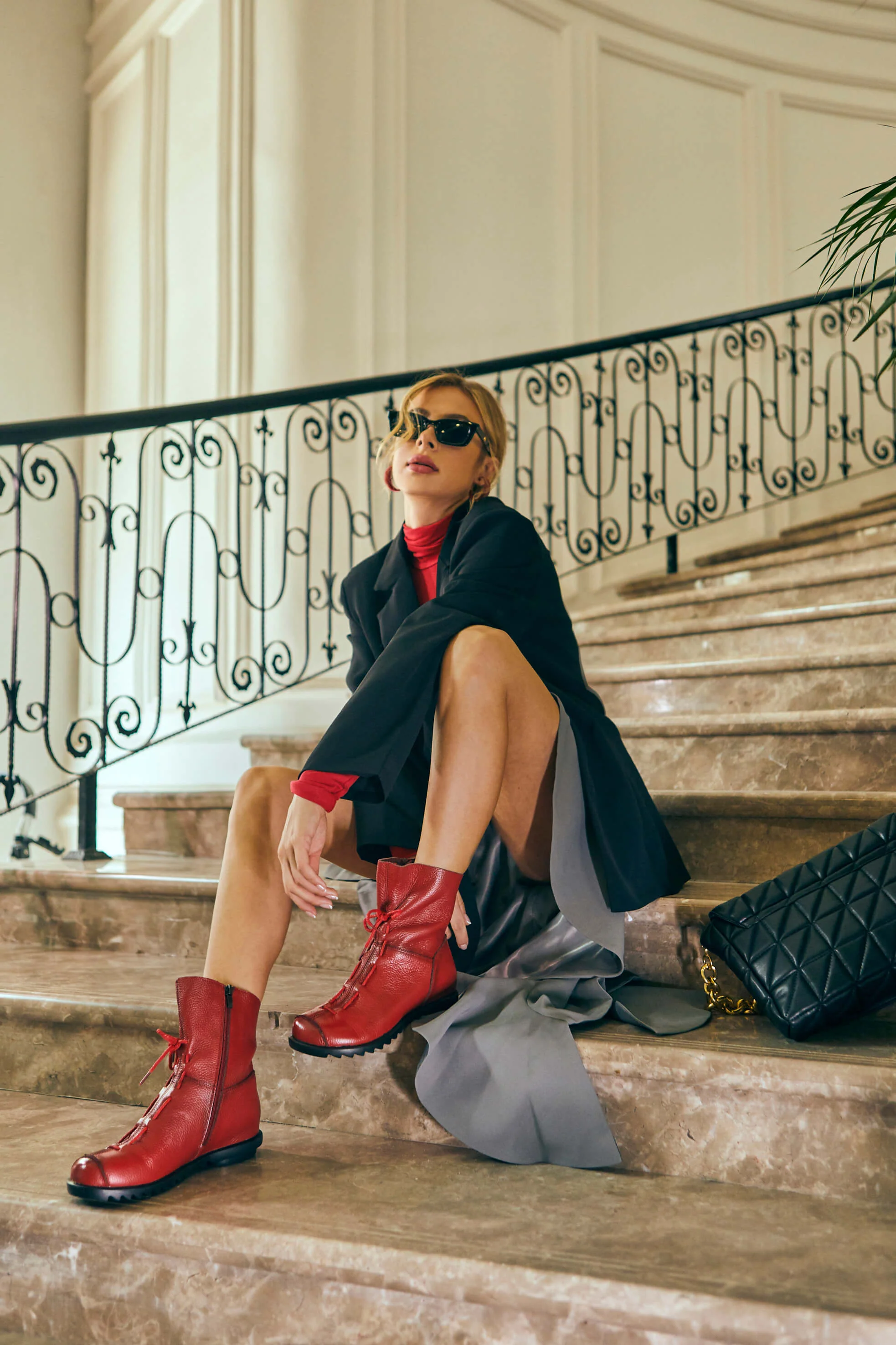 Rumour Has It | Lace-Up Ruched Leather Ankle Boots - Image 2