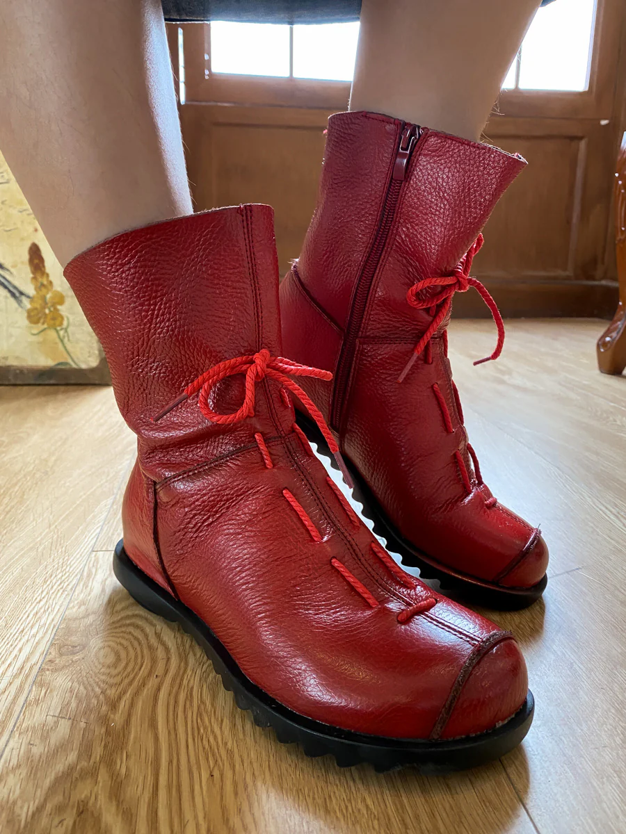 Rumour Has It | Lace-Up Ruched Leather Ankle Boots - Image 3