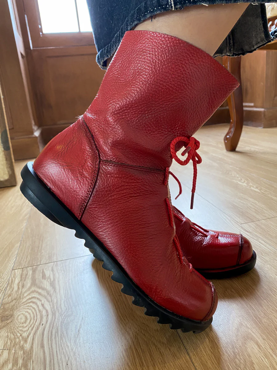 Rumour Has It | Lace-Up Ruched Leather Ankle Boots - Image 5