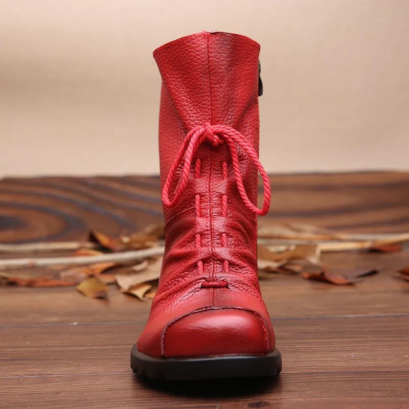 Rumour Has It | Lace-Up Ruched Leather Ankle Boots - Image 6