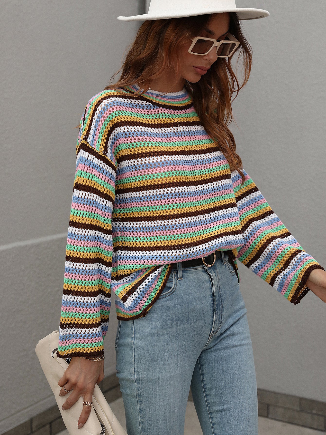 LALLIE KNIT TOP - BROWN STRIPE PRINT - Image 2