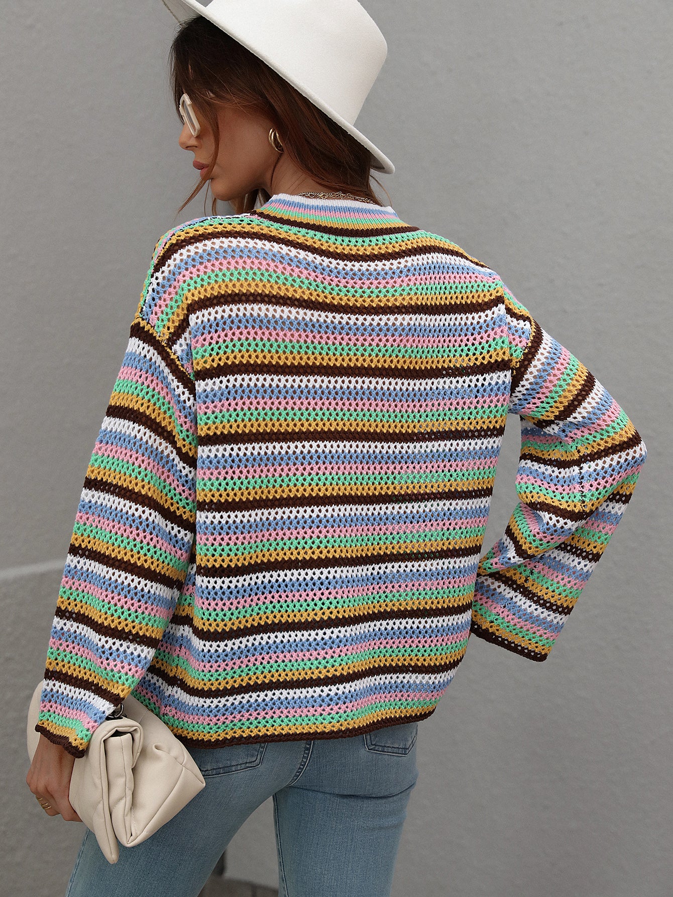 LALLIE KNIT TOP - BROWN STRIPE PRINT - Image 3