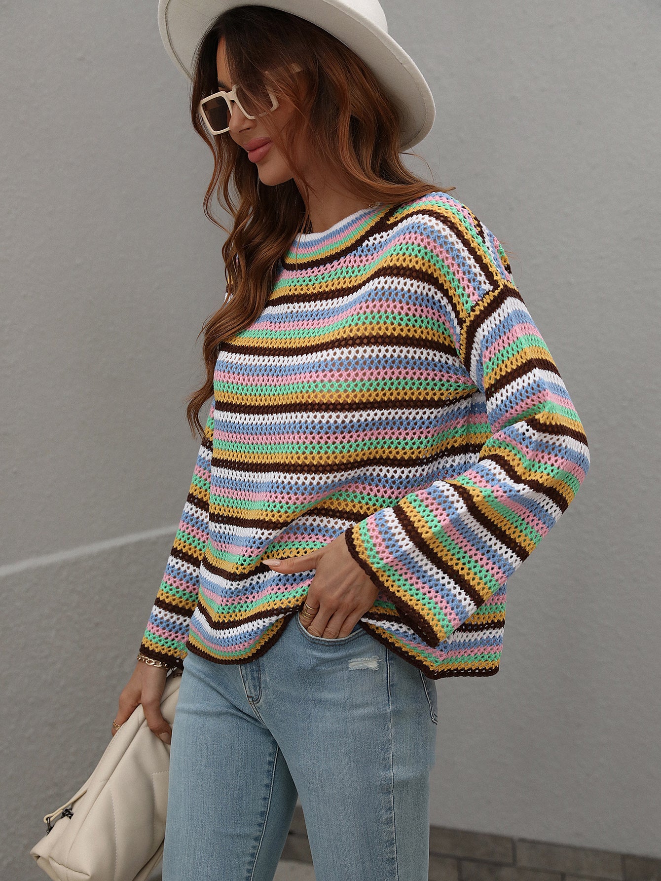 LALLIE KNIT TOP - BROWN STRIPE PRINT - Image 4