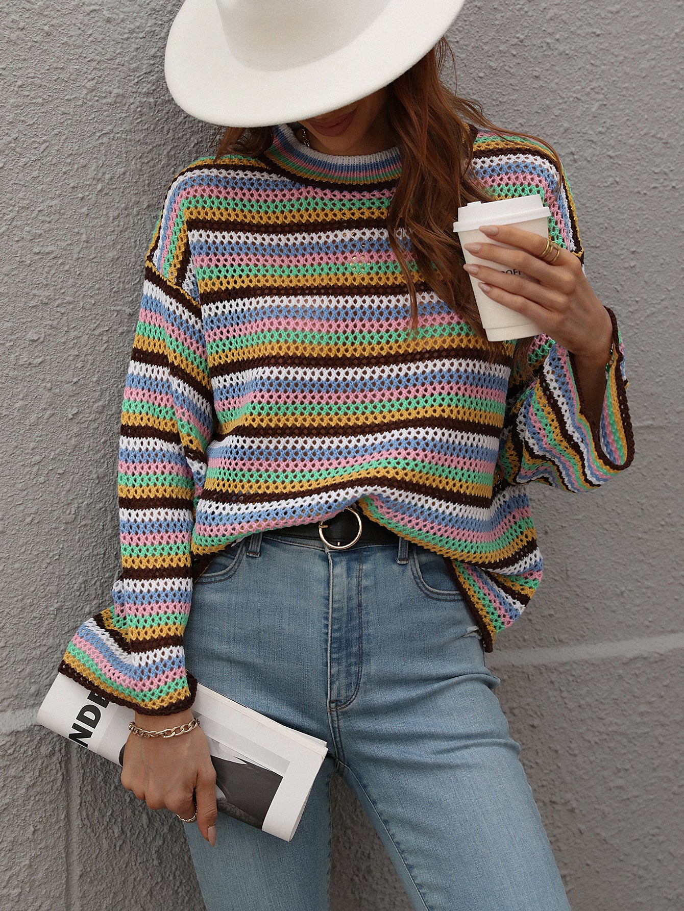 LALLIE KNIT TOP - BROWN STRIPE PRINT - Image 6