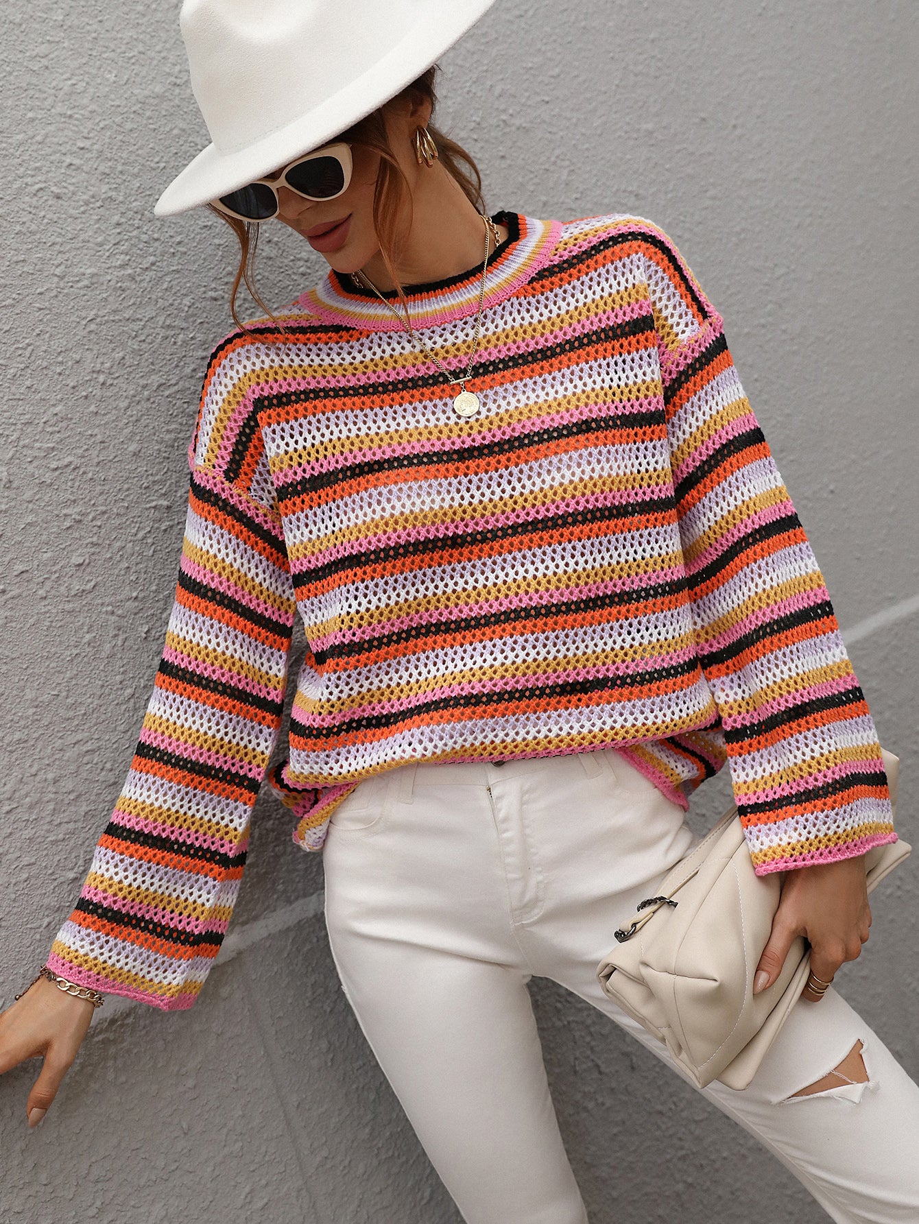 LALLIE KNIT TOP - ORANGE STRIPE PRINT - Image 2