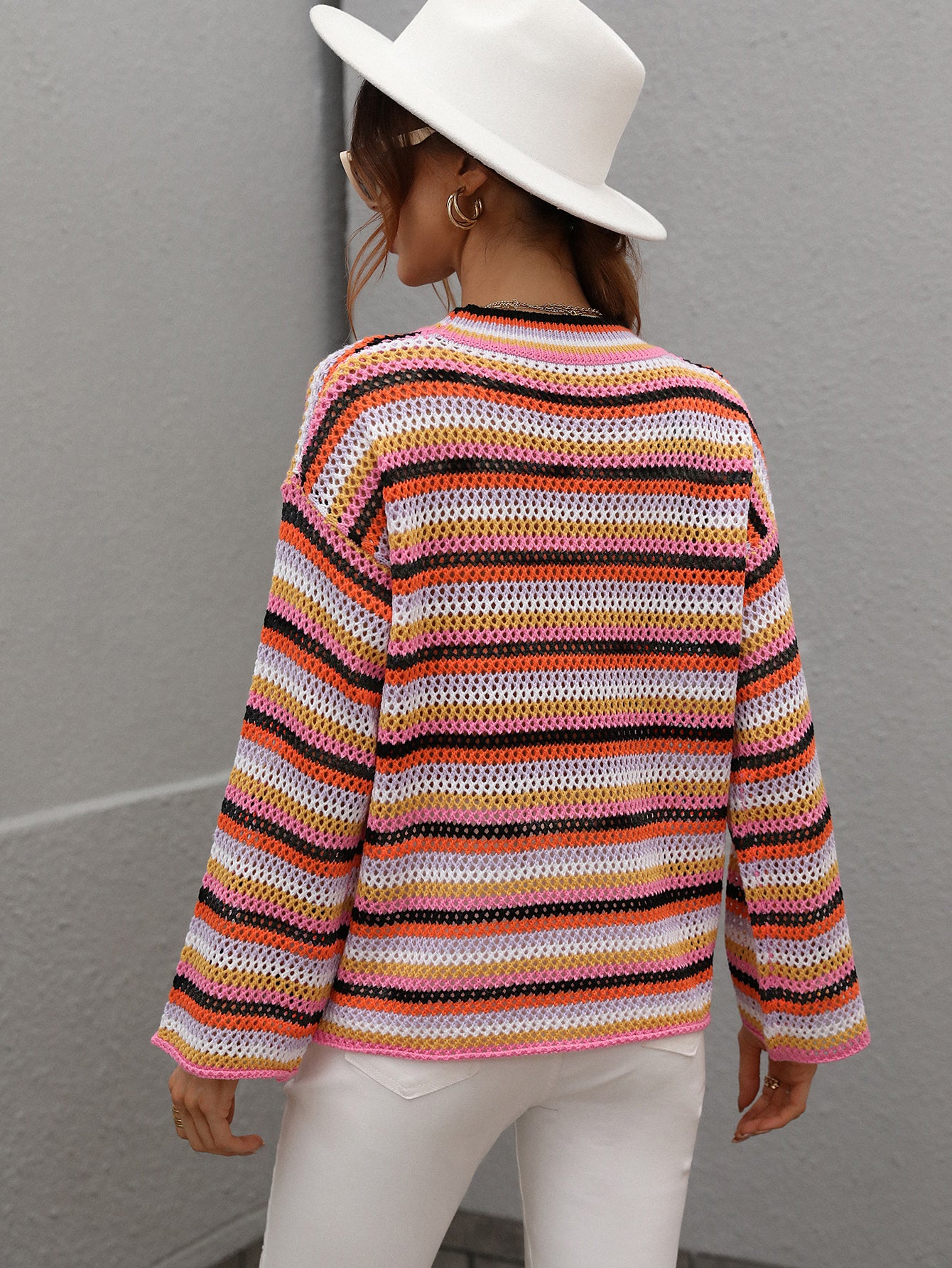 LALLIE KNIT TOP - ORANGE STRIPE PRINT - Image 3
