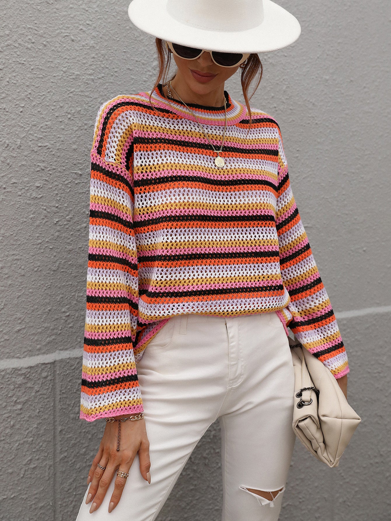 LALLIE KNIT TOP - ORANGE STRIPE PRINT - Image 4