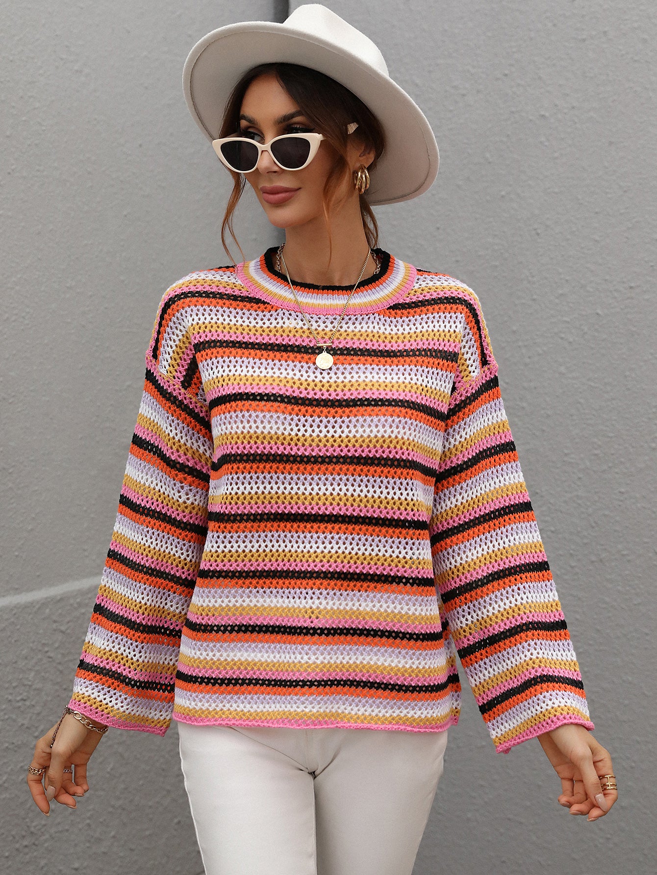 LALLIE KNIT TOP - ORANGE STRIPE PRINT - Image 6