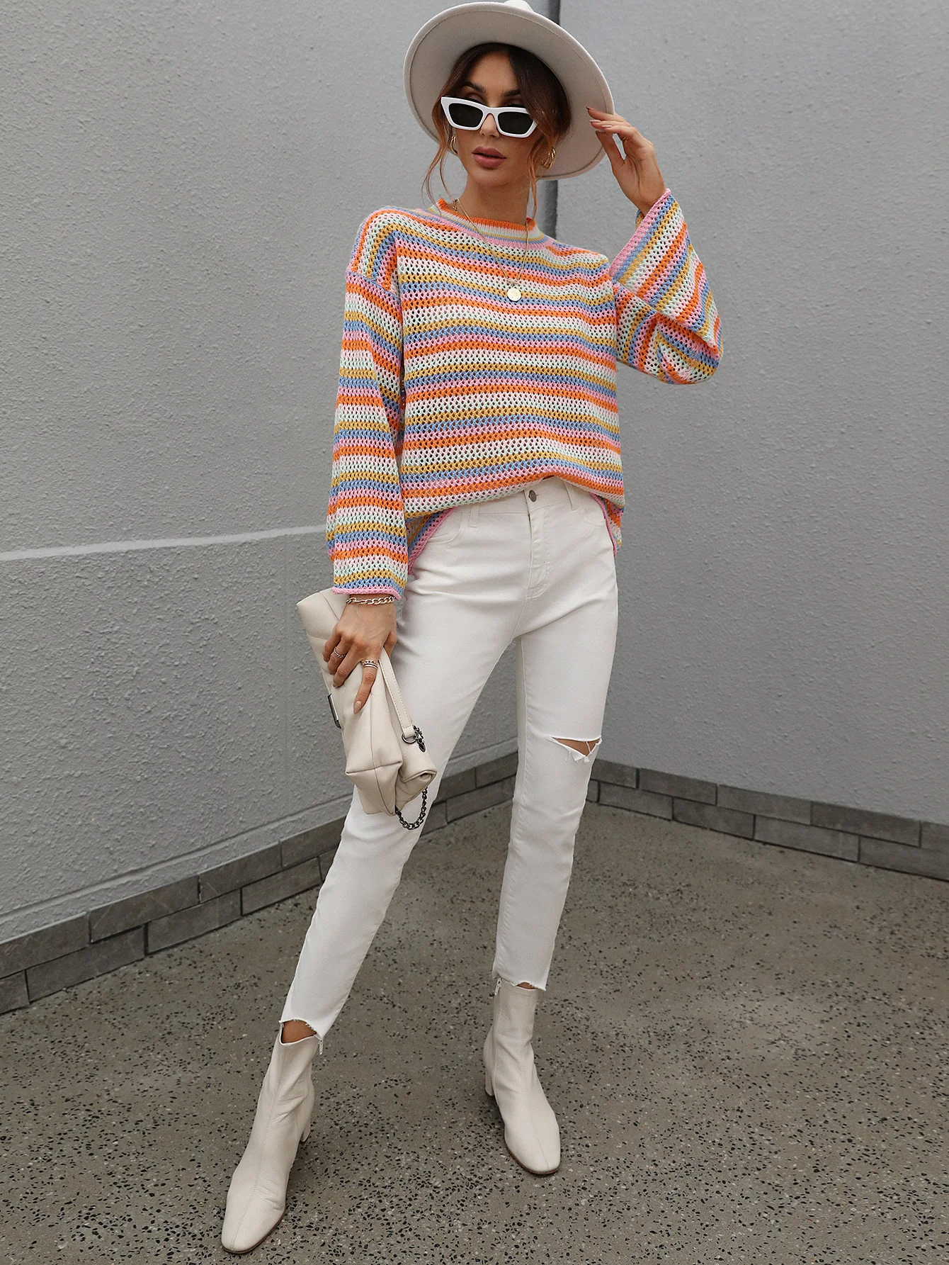 LALLIE KNIT TOP - PINK STRIPE PRINT - Image 2