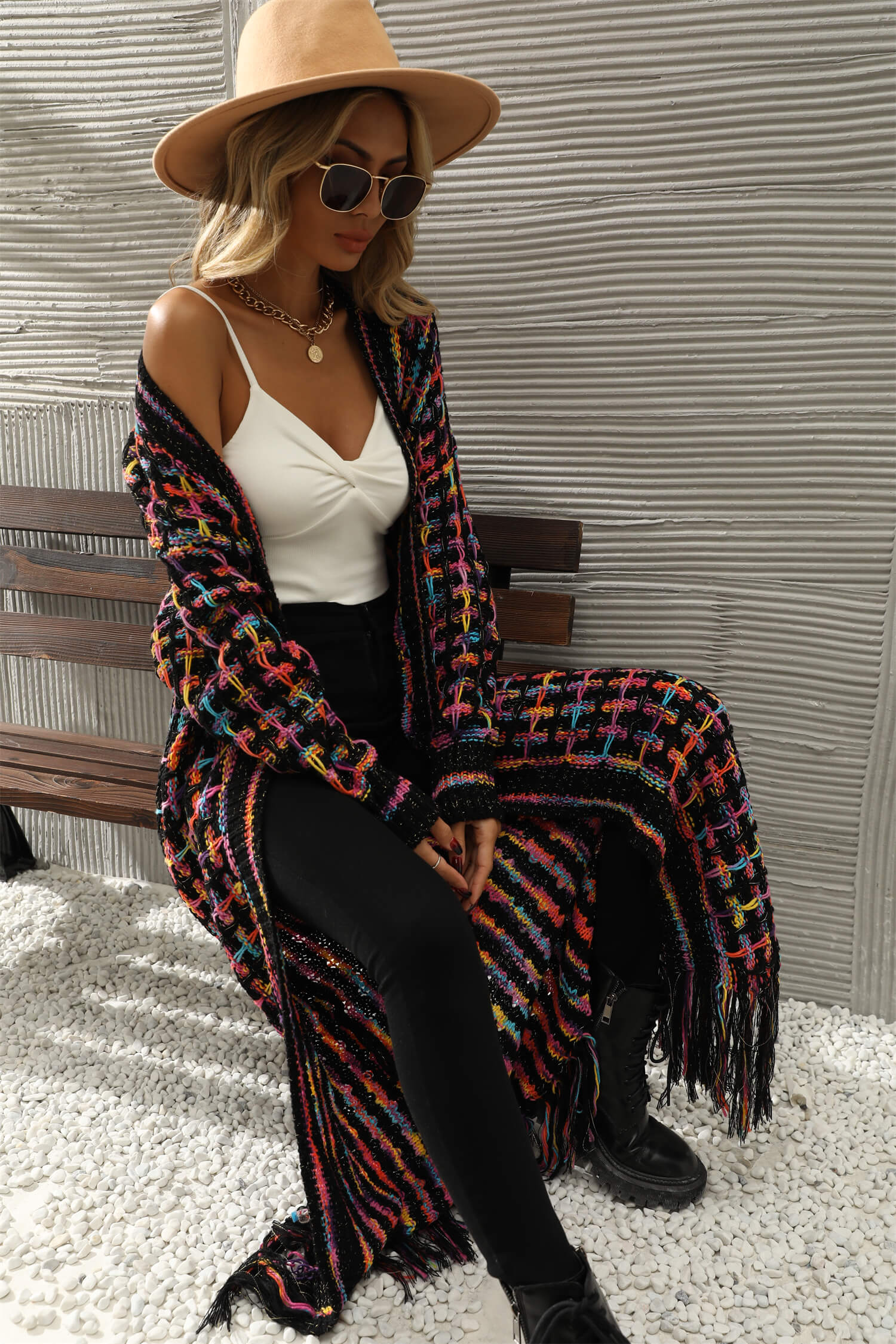 Lana Fringe Hem Knit Duster Cardigan - Black - Image 2