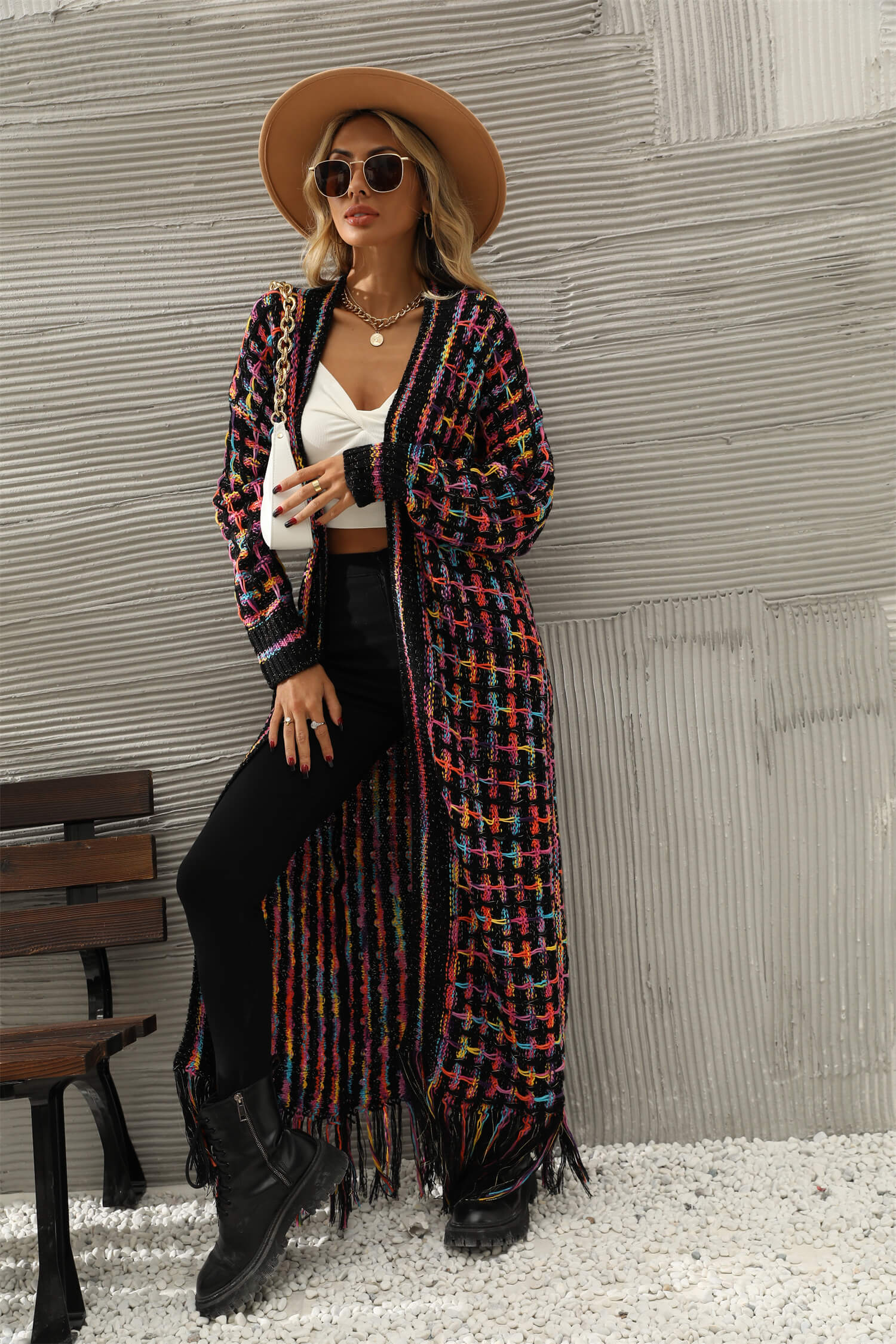 Lana Fringe Hem Knit Duster Cardigan - Black - Image 4