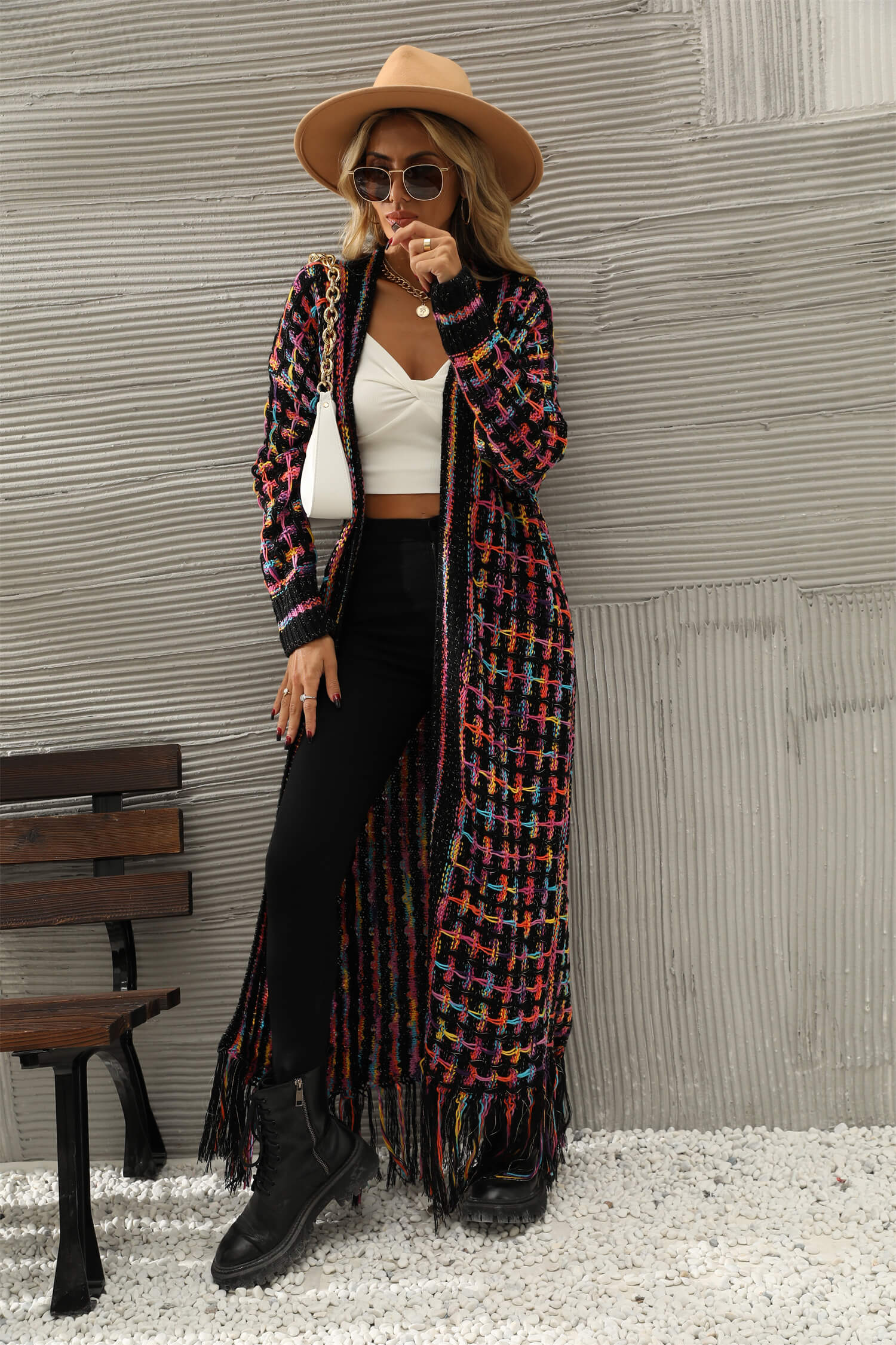 Lana Fringe Hem Knit Duster Cardigan - Black - Image 5