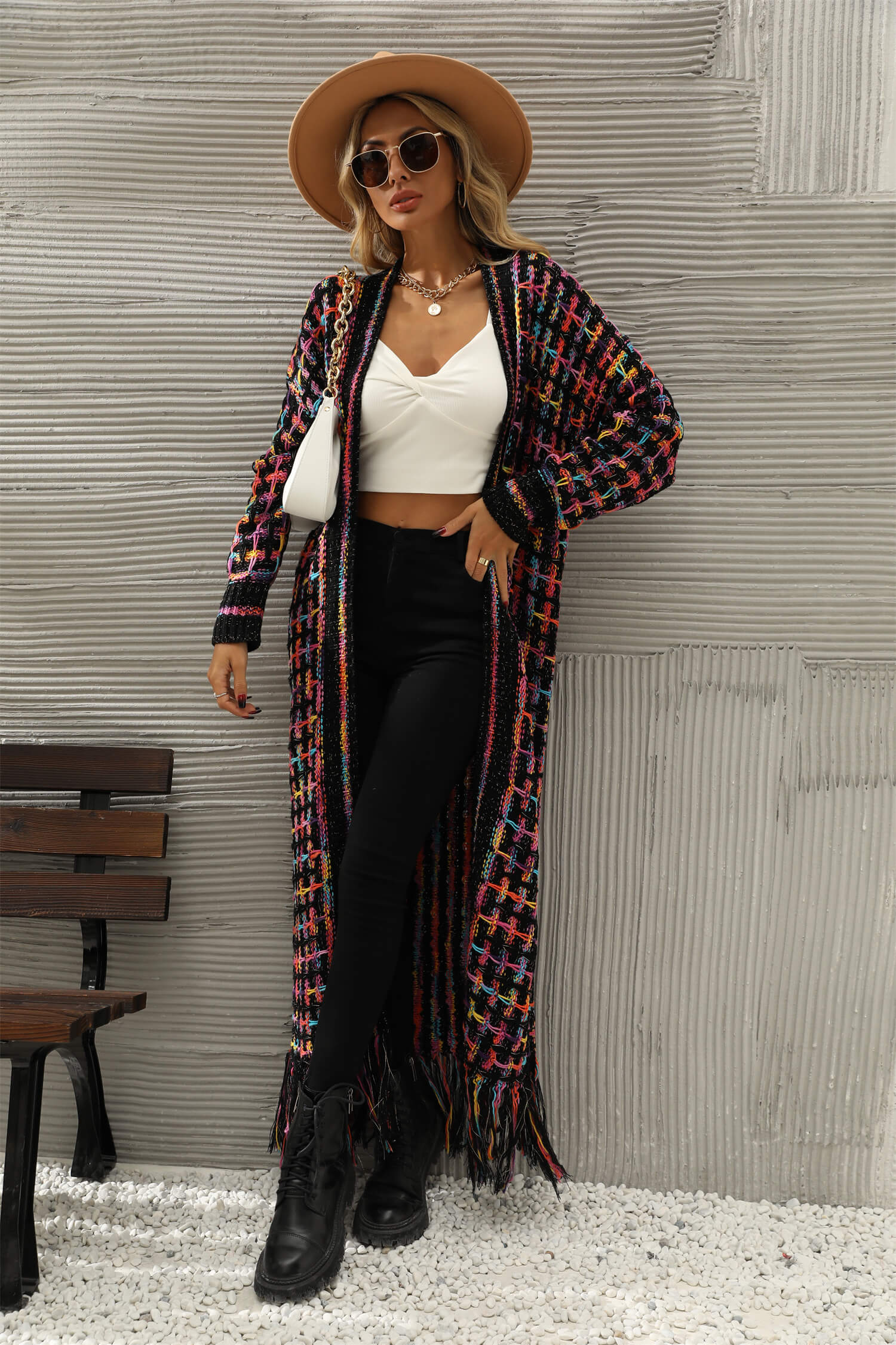 Lana Fringe Hem Knit Duster Cardigan - Black - Image 7