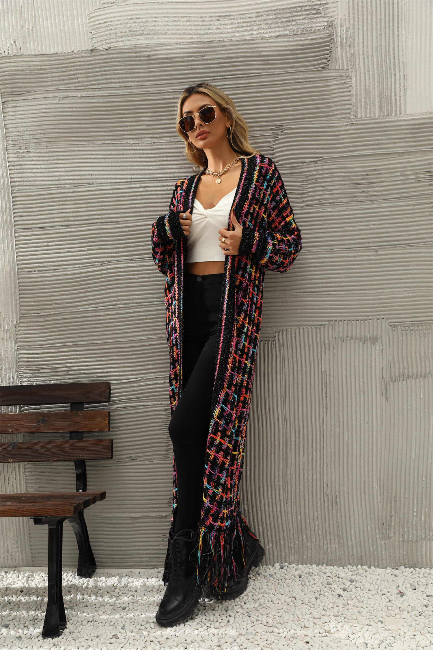 Lana Fringe Hem Knit Duster Cardigan - Black - Image 8