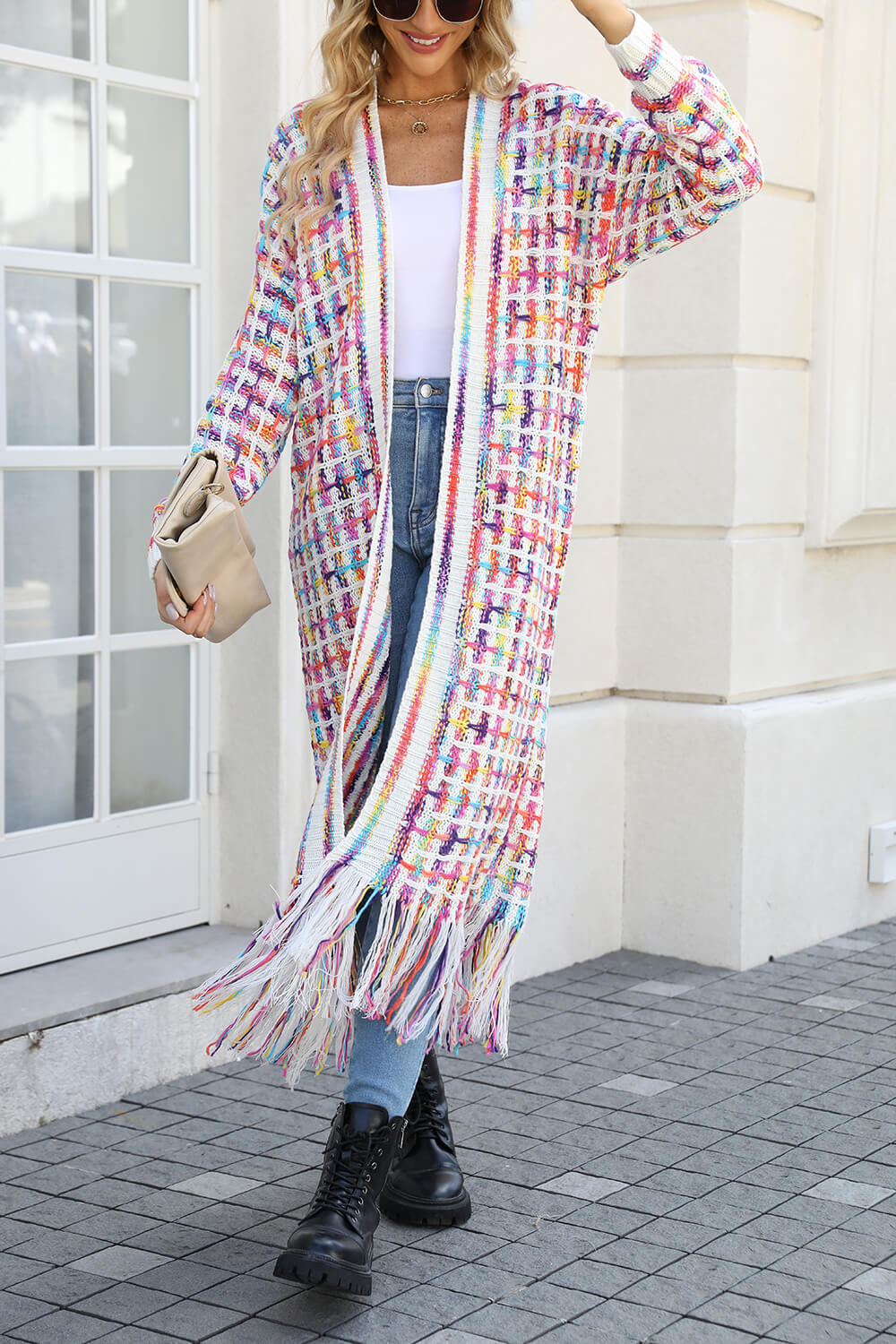 Lana Fringe Hem Knit Duster Cardigan - White - Image 2