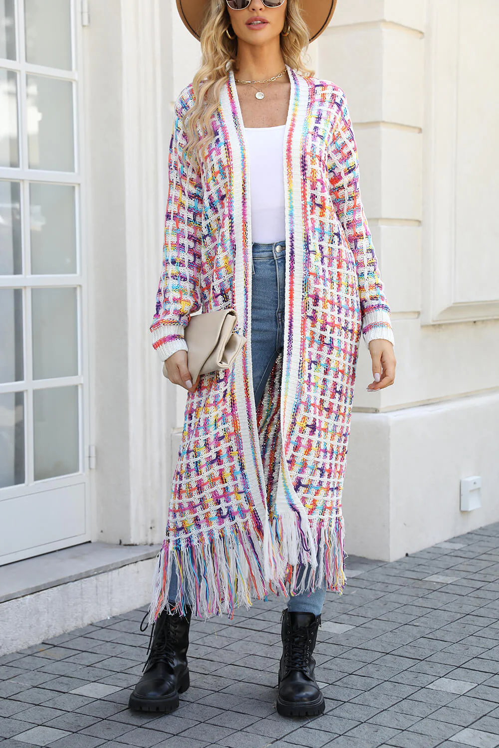 Lana Fringe Hem Knit Duster Cardigan - White - Image 5