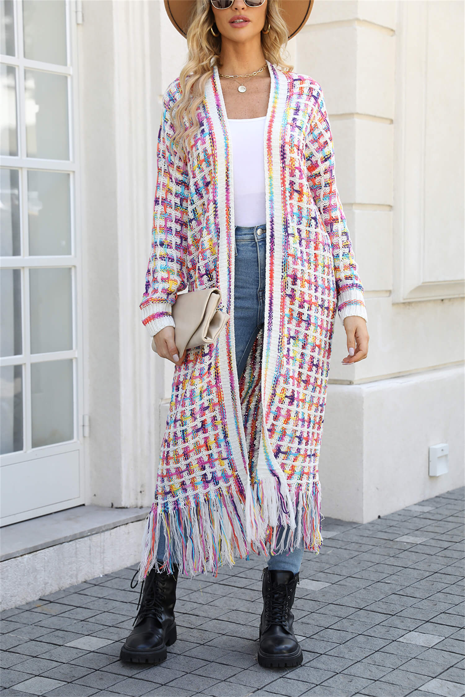 Lana Fringe Hem Knit Duster Cardigan - White - Image 6