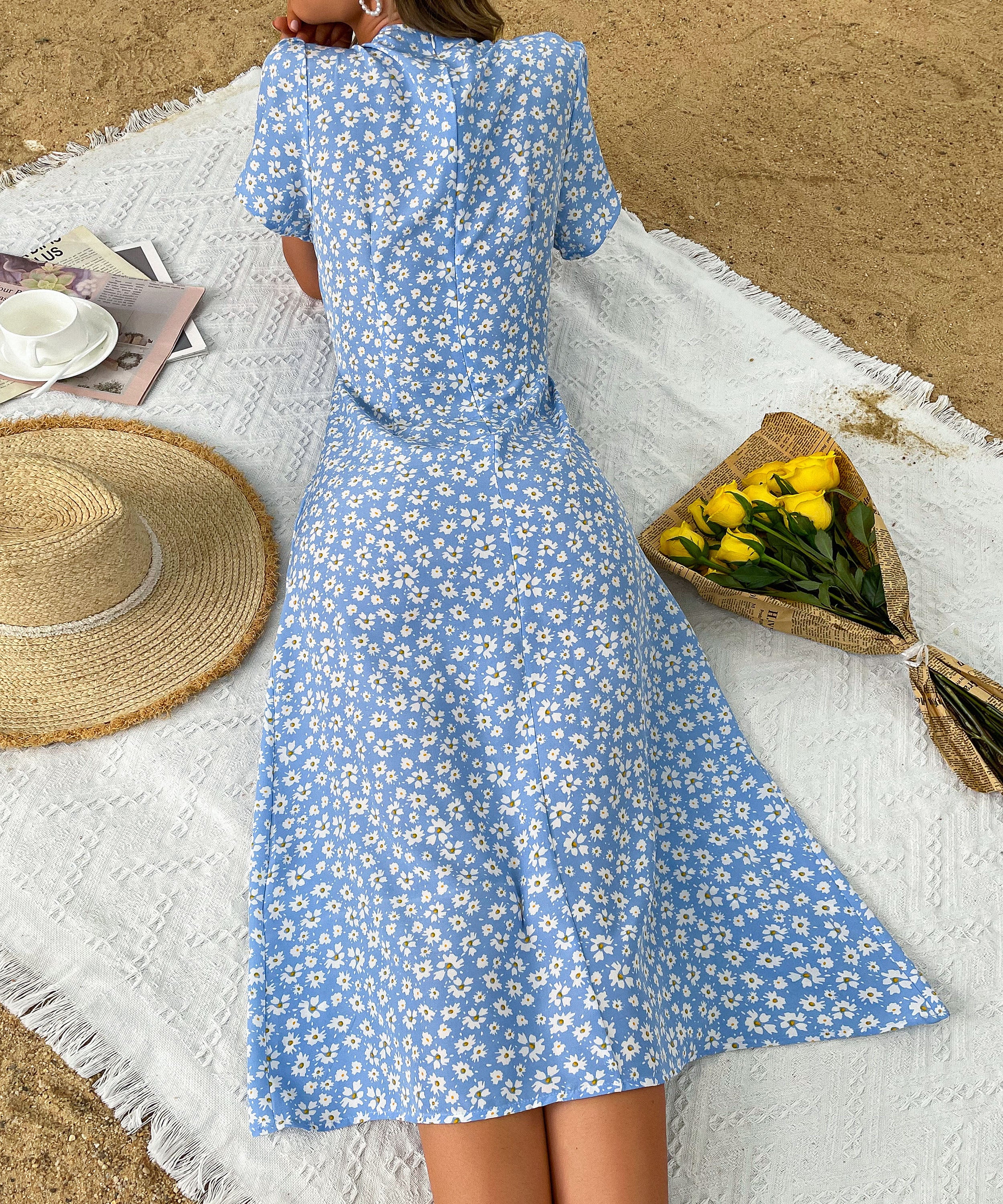LARKIN MIDI DRESS - BLUE PRINT - Image 7