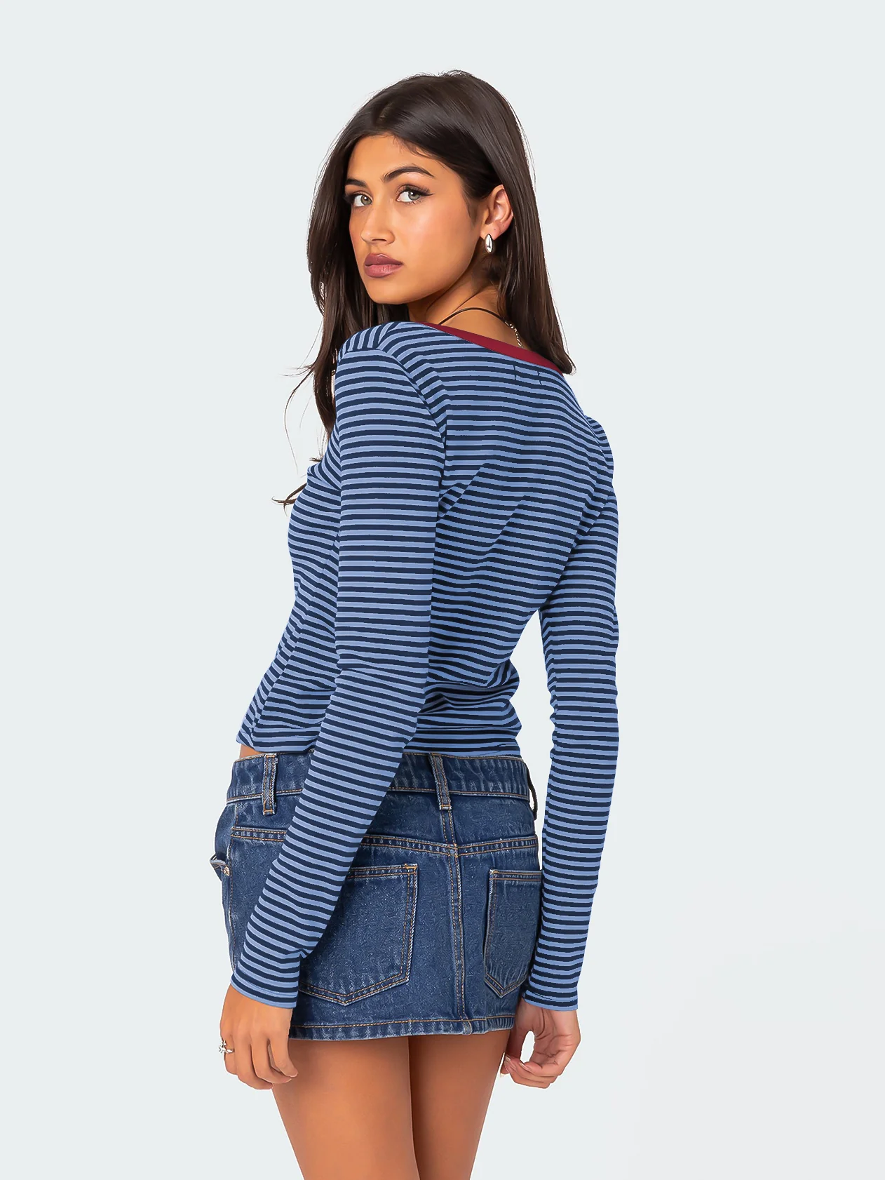 Layanne Striped Partial Button Top - Image 10