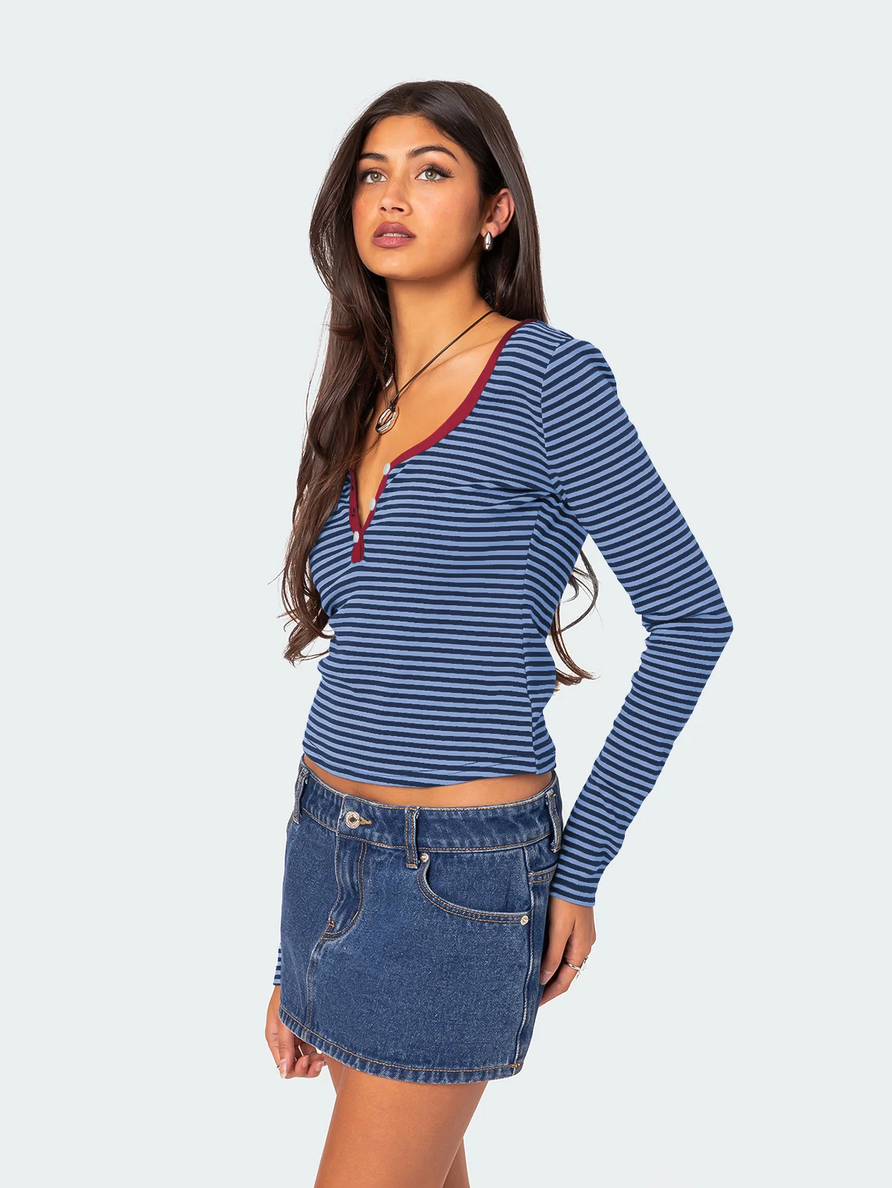 Layanne Striped Partial Button Top - Image 11