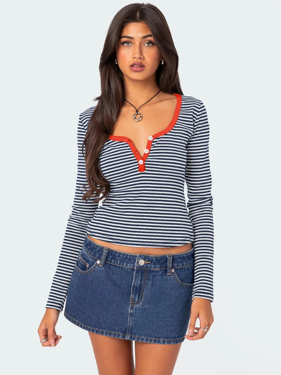 Layanne Striped Partial Button Top - Image 12