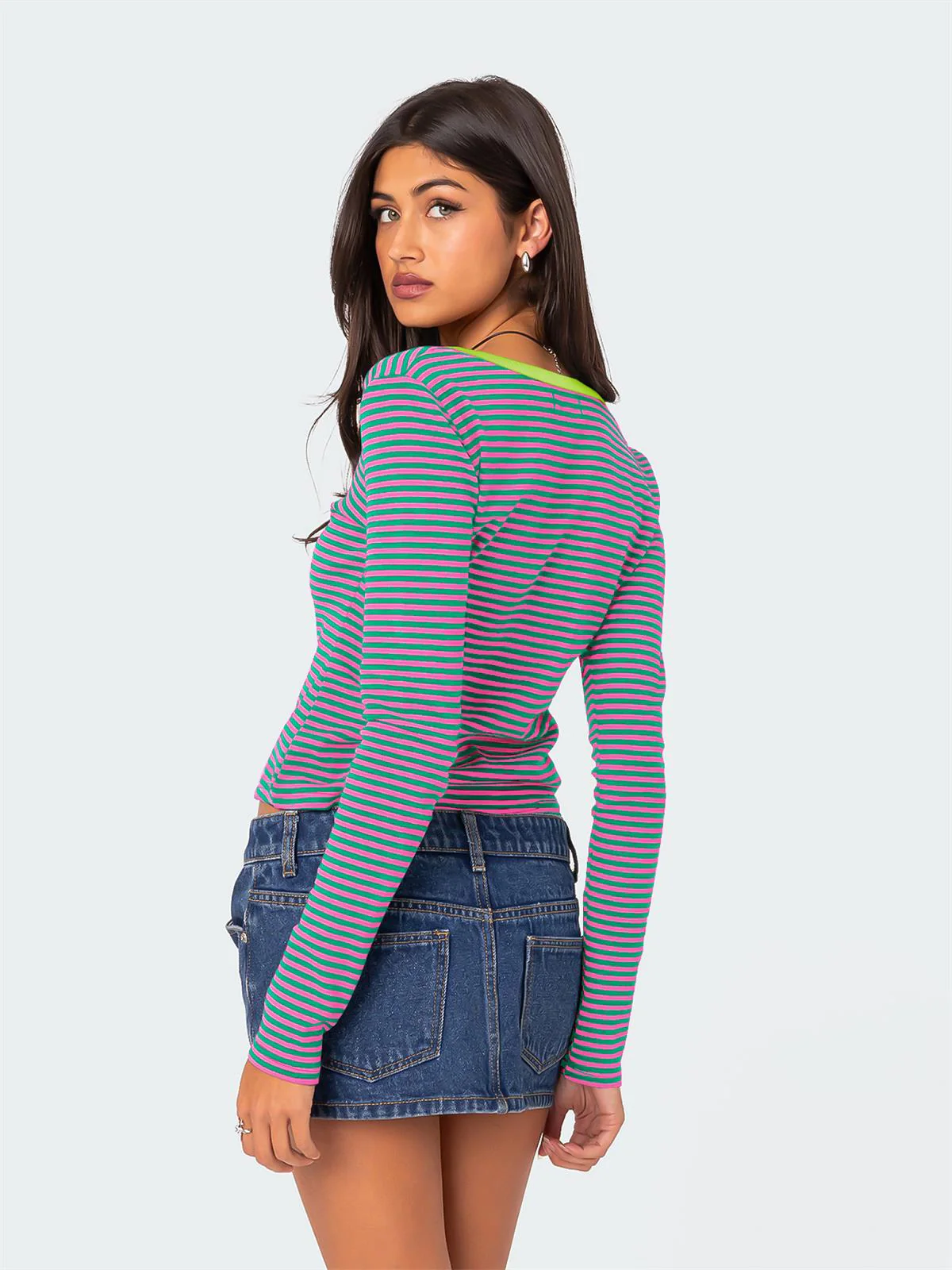 Layanne Striped Partial Button Top - Image 16