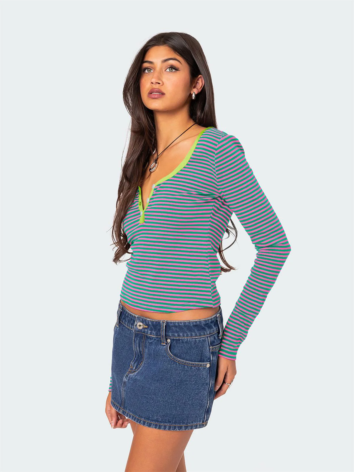 Layanne Striped Partial Button Top - Image 17